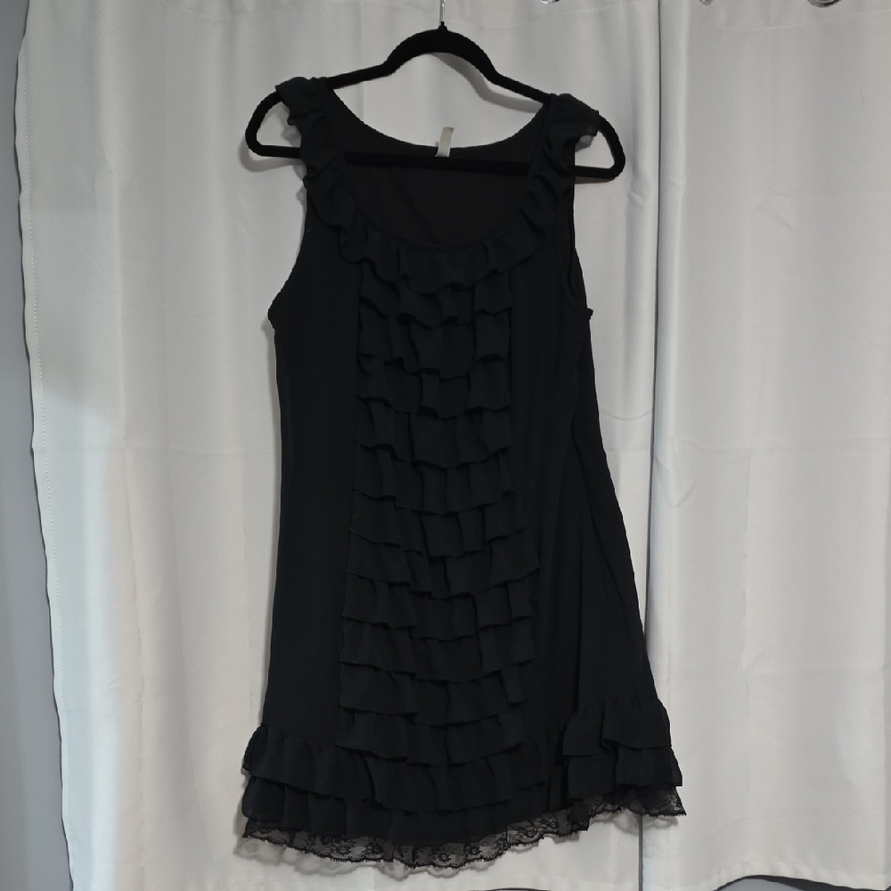 Xhilaration Black Sleeveless Ruffle Front Mini Dress